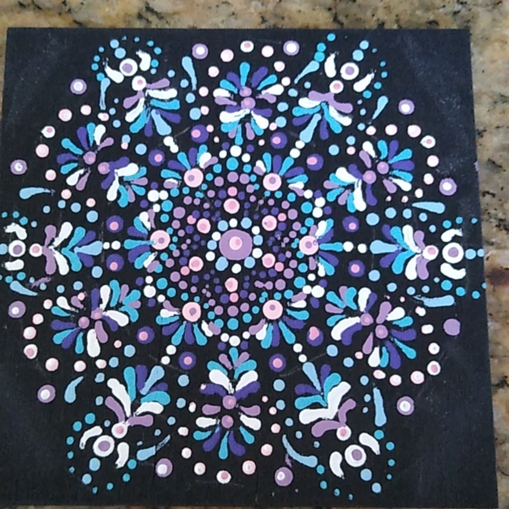 Hand Painted Mandala 4"x4" wood square